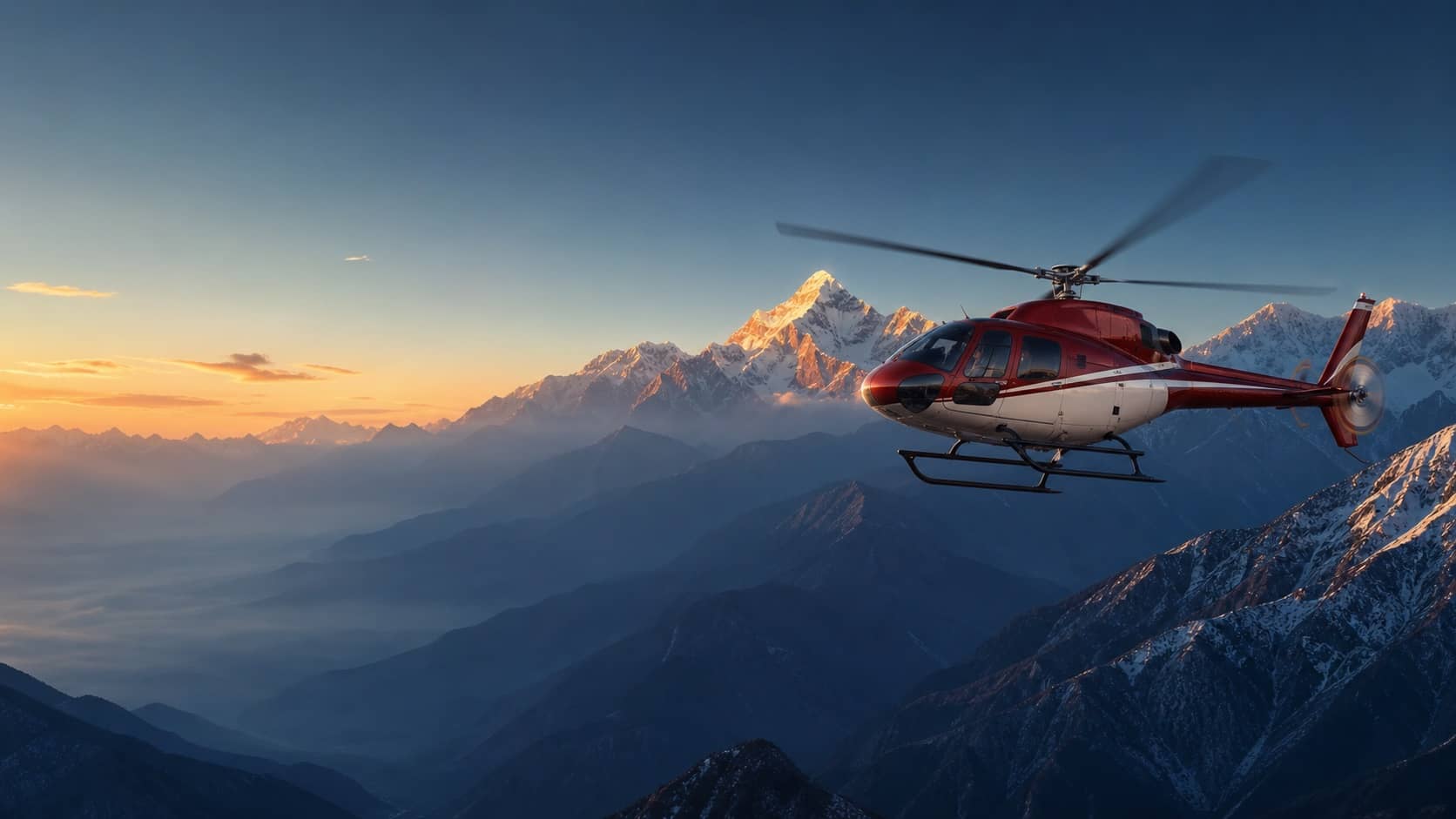 Private helicopter flying above the Nepal Himalayas